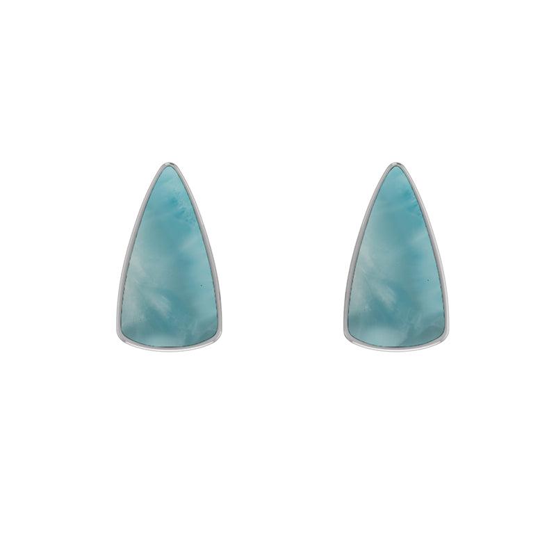 Natural Larimar Studs Earring 925 Sterling Silver Bezel Set Handmade Jewelry Pack Of 3