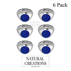 925 Sterling Silver Natural Cab Lapis Lazuli Handmade Jewelry Pack of 6