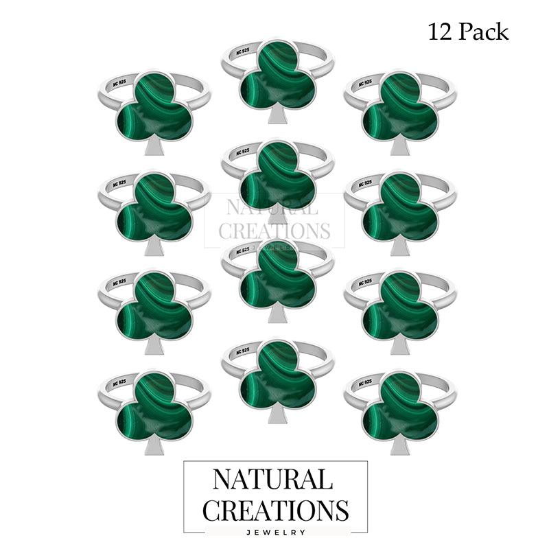 Natural Malachite Stackable Rings for Women in Sterling Silver (Pack of 12, Bezel-Set)