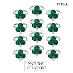 Natural Malachite Stackable Rings for Women in Sterling Silver (Pack of 12, Bezel-Set)