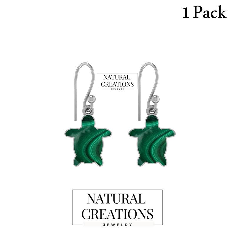925 Sterling Silver Natural Malachite Turtle Stud Earring Bezel Set Jewelry Pack of 1