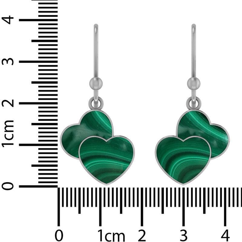 925 Sterling Silver Natural Malachite Double Heart Cab Earring Bezel Set Jewelry Pack of 1