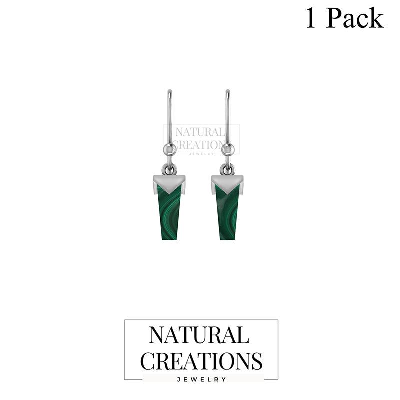 Natural Malachite Pencil Cut Hoop Earring 925 Sterling Silver Handmade Jewelry Pack of 1