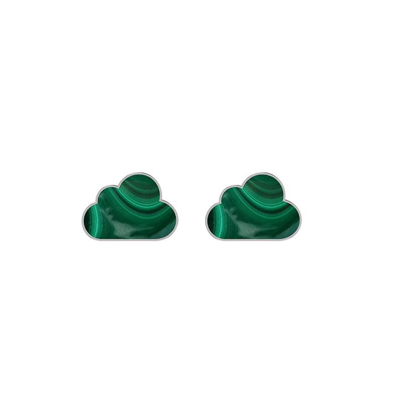 925 Sterling Silver Natural Malachite Cloud Stud Earring Bezel Set Jewelry Pack Of 3