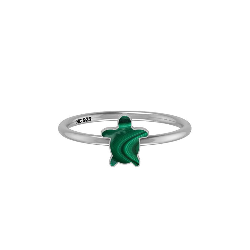 Natural Malachite Stackable Rings for Women in Sterling Silver (Pack of 12, Bezel-Set)