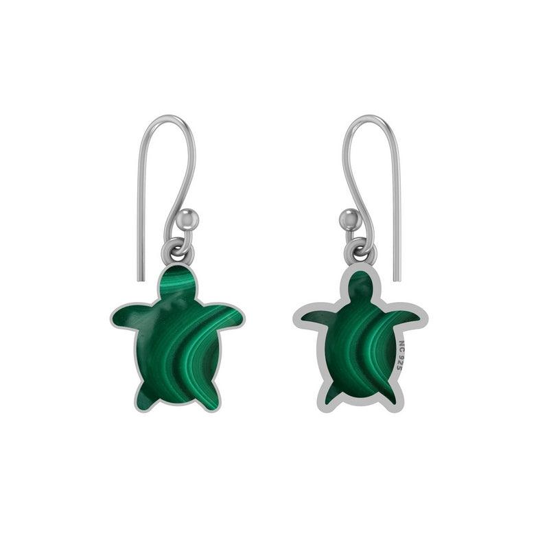 925 Sterling Silver Natural Malachite Turtle Stud Earring Bezel Set Jewelry Pack of 1