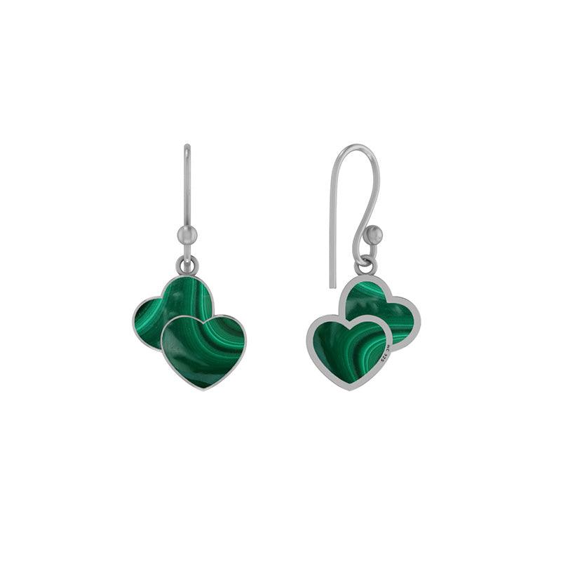 925 Sterling Silver Natural Malachite Double Heart Cab Earring Bezel Set Jewelry Pack of 1