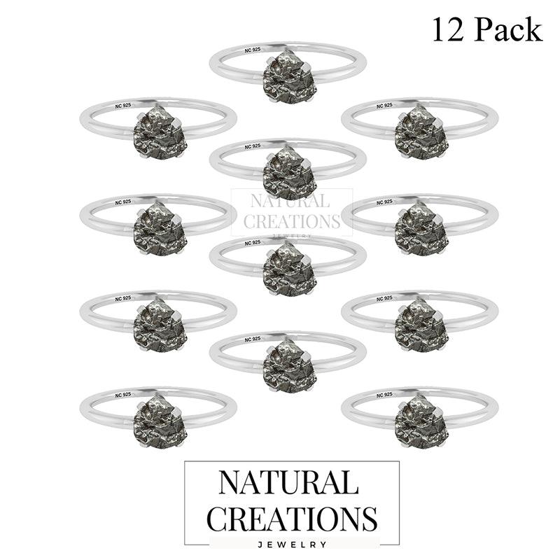925 Sterling Silver Natural Raw Meteorite Ring Prong Set Jewelry Pack of 12