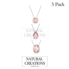 925 Sterling Silver Natural Morganite Slider Necklace 18'in Chain Bezel Set Jewelry pack of 3