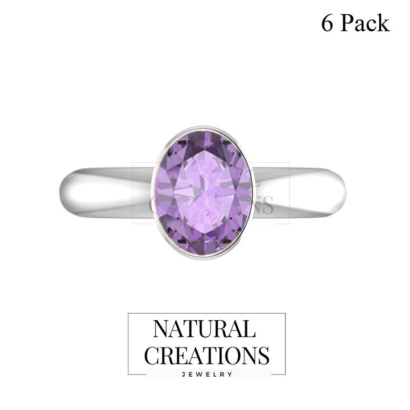 Natural Amethyst Rings for Women in Sterling Silver (Pack of 4, Prong-Set, Faceted)