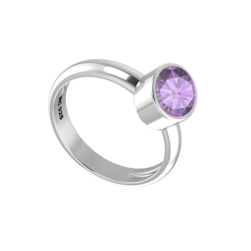 925 Sterling Silver Natural Cut Amethyst Stone Ring Bezel Set Jewelry Pack of 6