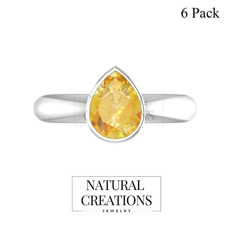 Natural Citrine Rings for Women in Sterling Silver (Pack of 6, Prong-Set, Faceted)