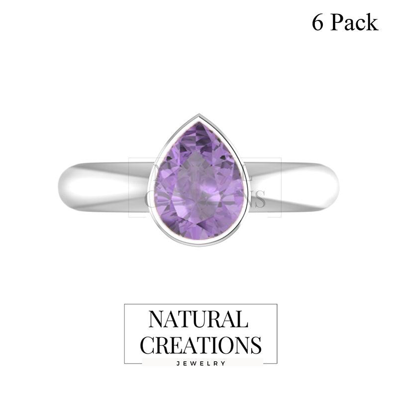 925 Sterling Silver Natural Cut Amethyst Stone Ring Bezel Set Jewelry Pack of 4 - (Box 16)