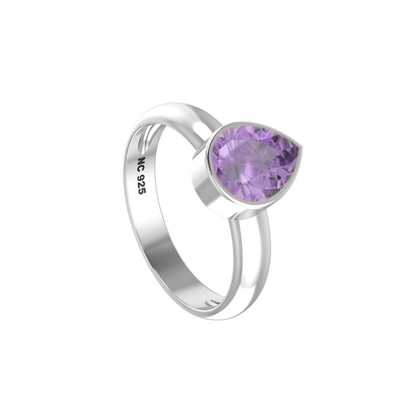 925 Sterling Silver Natural Cut Amethyst Stone Ring Bezel Set Jewelry Pack of 4 - (Box 16)