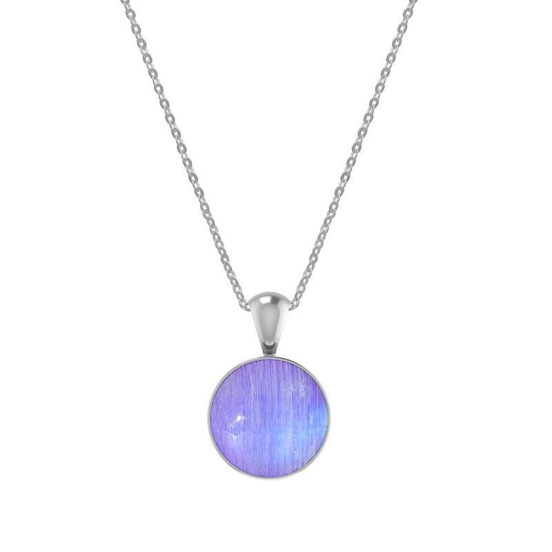 925 Sterling Silver Cab Purple Moonstone Necklace Pendant With Chain 18" Bezel Set Jewelry Pack of 3