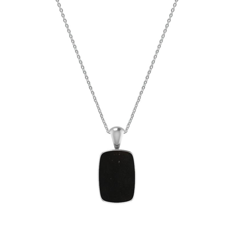 925 Sterling Silver Cab Shungite Necklace Pendant With Chain 18" Bezel Set Jewelry Pack of 3