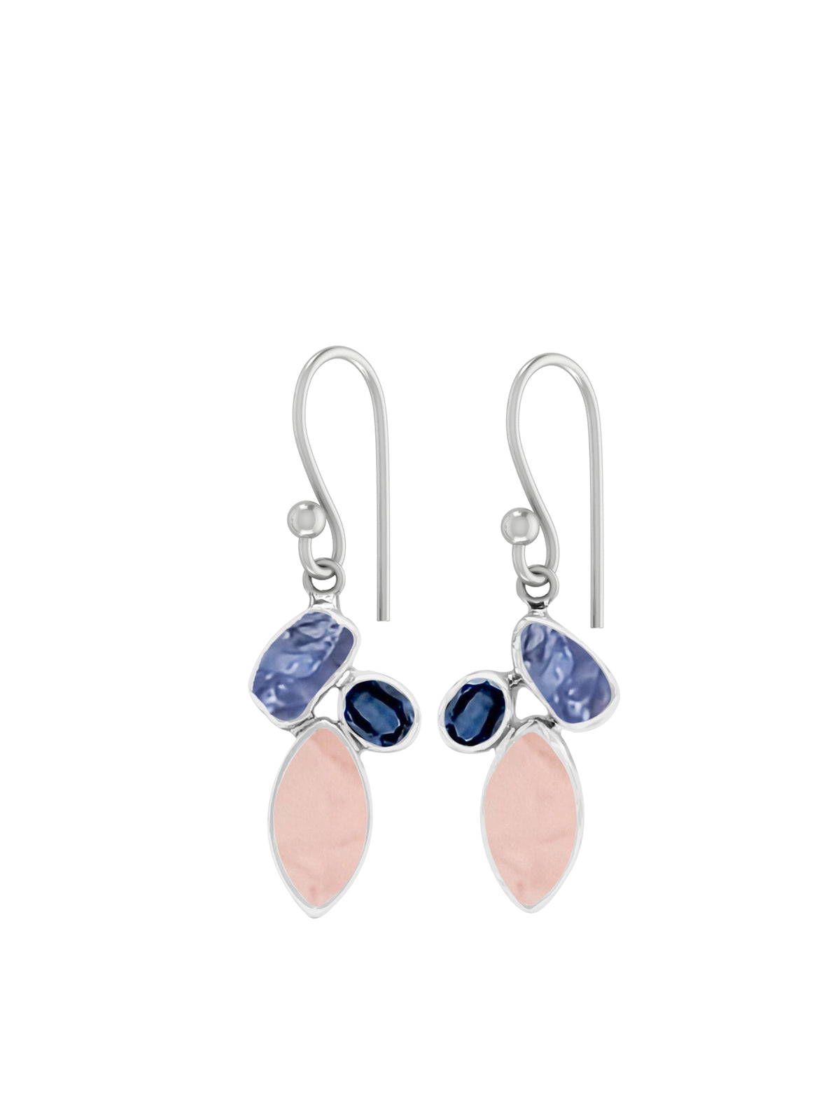 Designer Rose Quartz Earring Studded With Tanzanite, Kyanite Pack of 1 (D83-6)