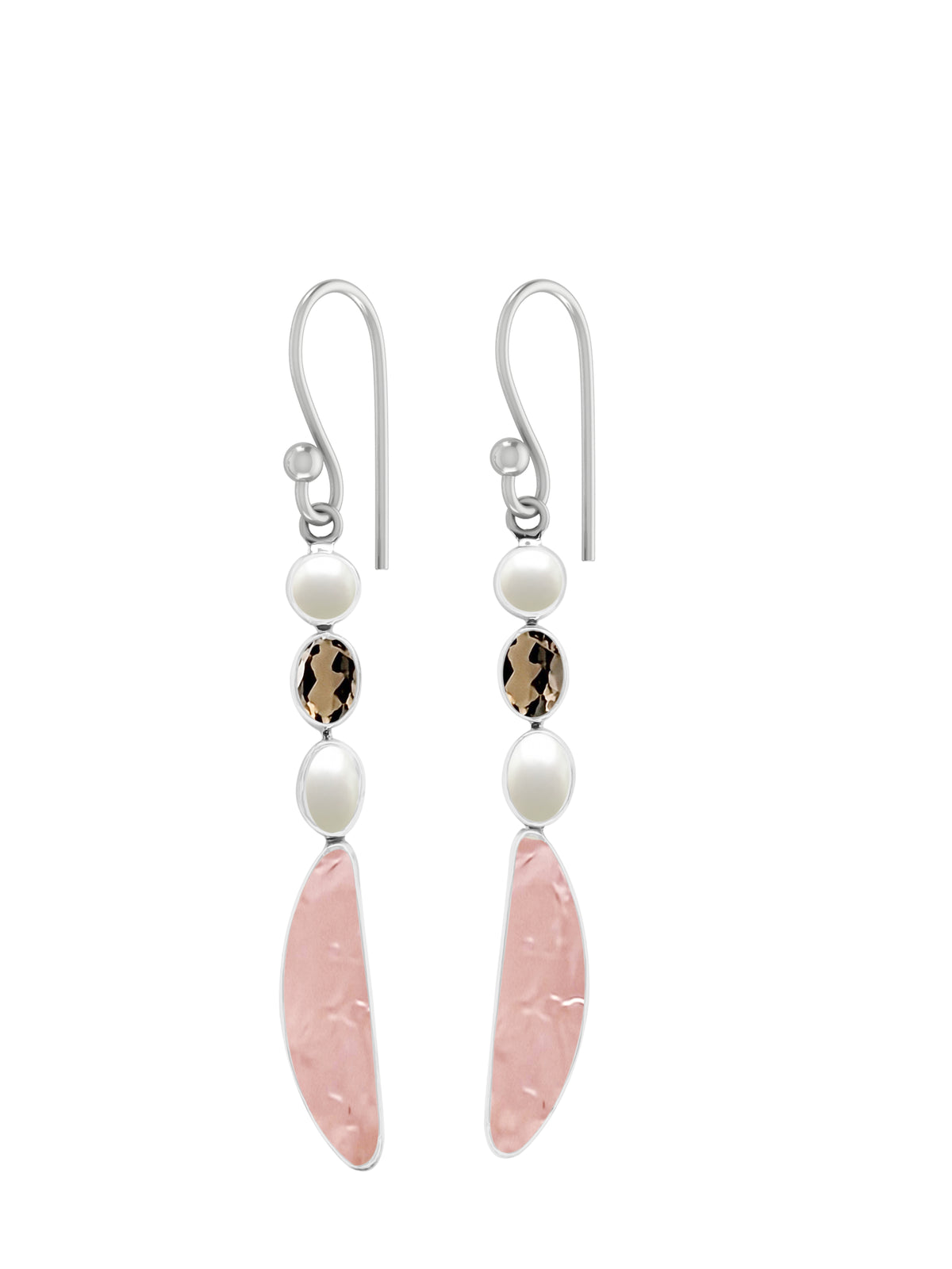 Designer Rose Quartz Earrings Studded With Pearl, Smoky Pack of 1 (D83-1)