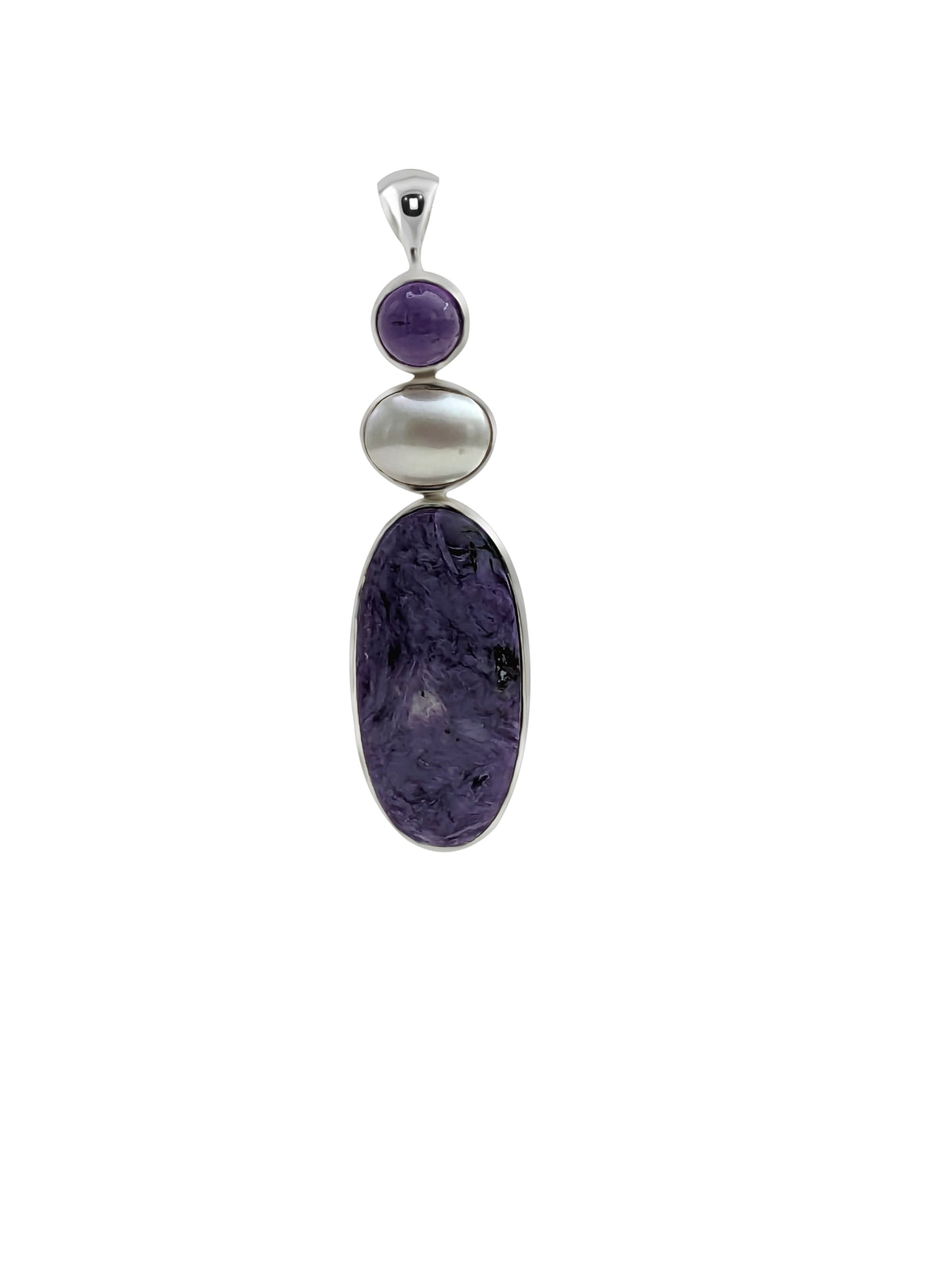 Designer Charoite Pendant Studded With Pearl, Amethyst Pack of 1 (D23-4)