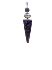 Designer Charoite Pendant Studded With Pearl, Amethyst Pack of 1 (D23-6)