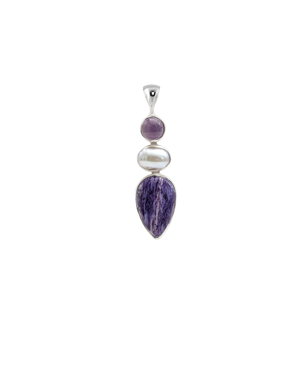 Designer Charoite Pendant Studded With Pearl, Amethyst Pack of 1 (D23-8)