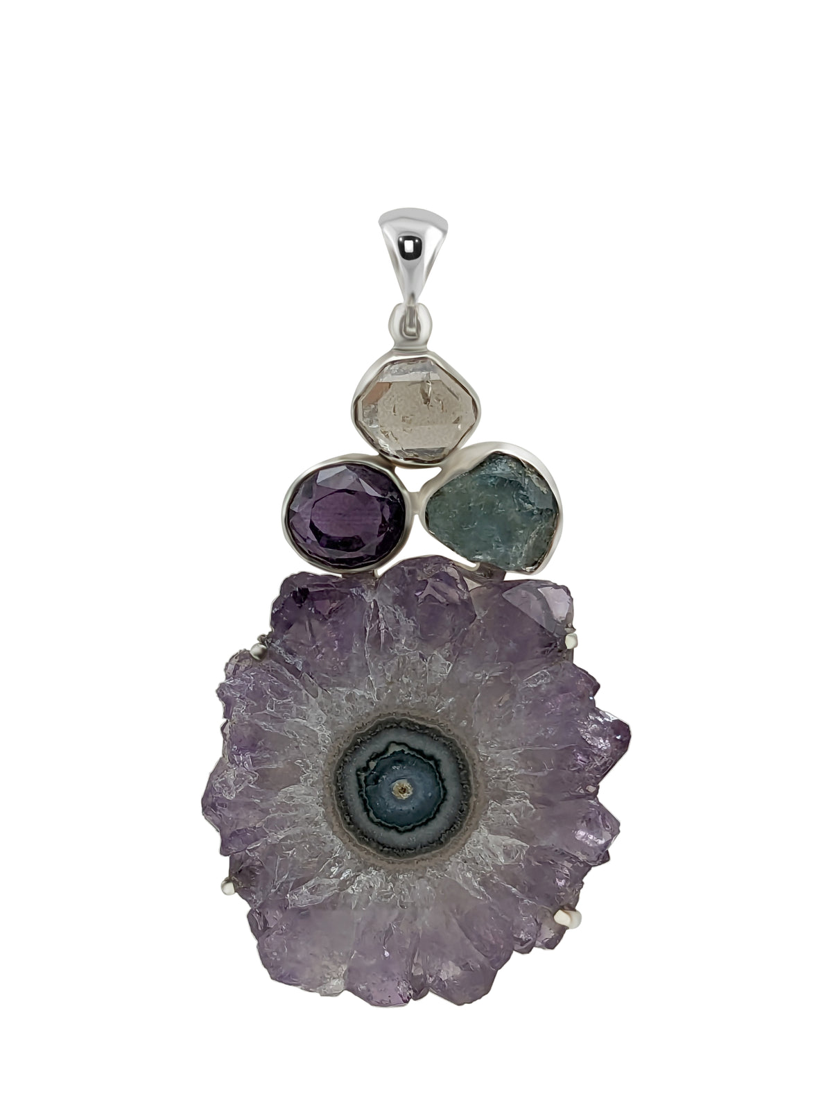 Designer Amethyst Stalactite Pendant Studded With Herkimer, Amethyst Pack of 1 (D6-4)