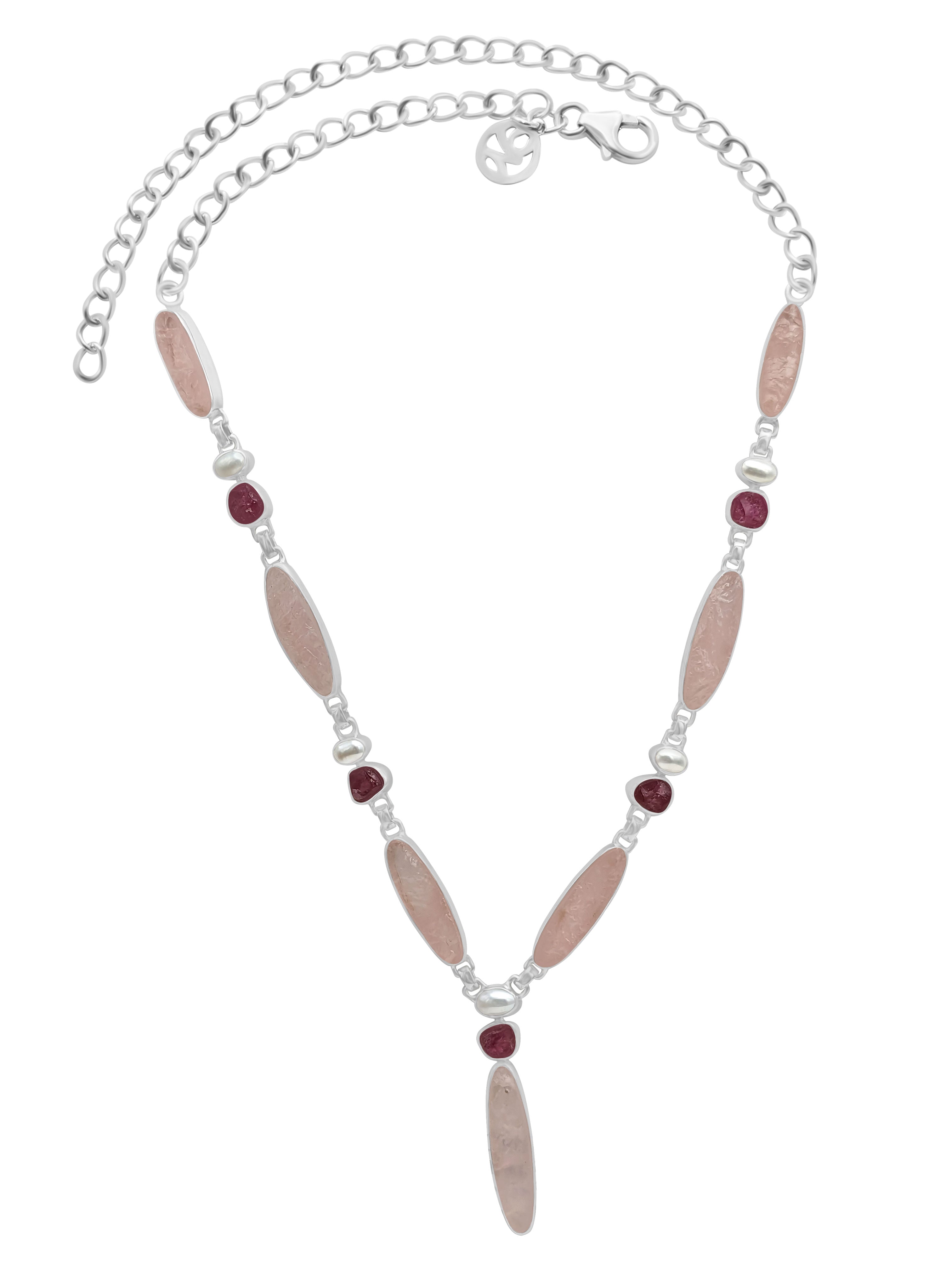 Designer Rose Quartz Necklace Studded With Pearl, Tourmaline Pack of 1  (D83-2)