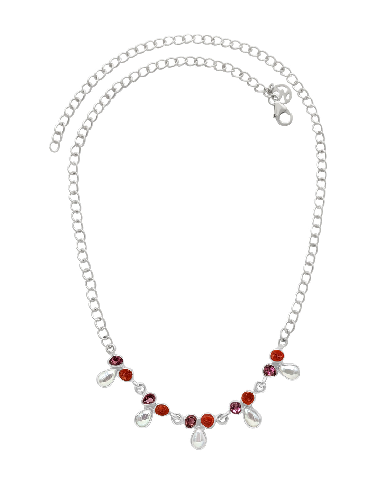 Designer Pearl Necklace Studded With Smoky Quartz & Red Coral