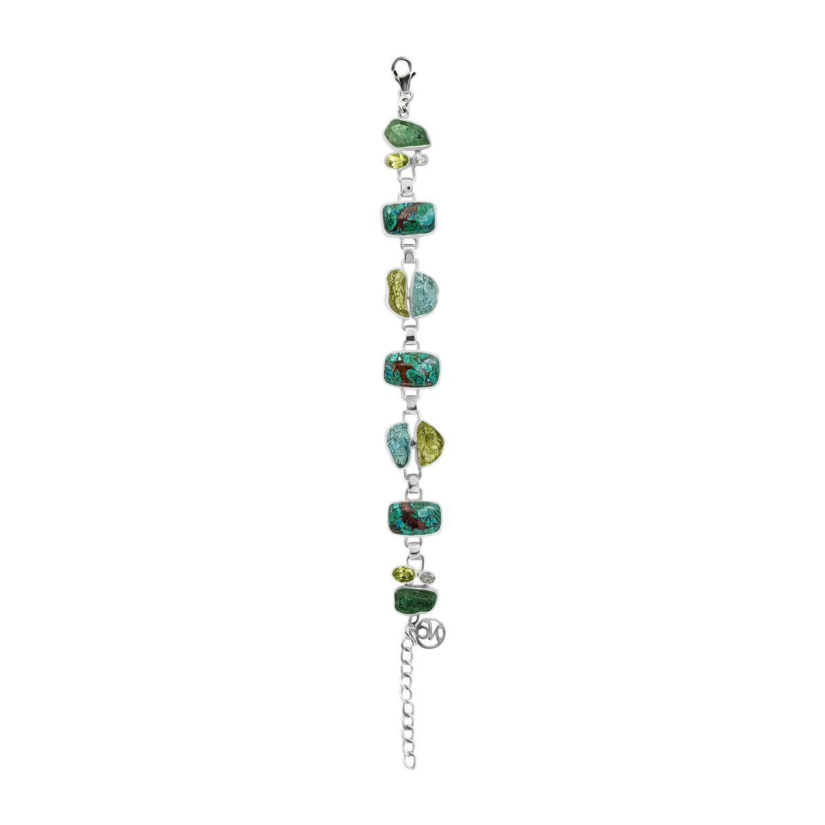 Designer Chrysocolla Bracelet Studded With Peridot, Aquamarine, Emerald Bezel Set Pack Of 1 (D26-11)