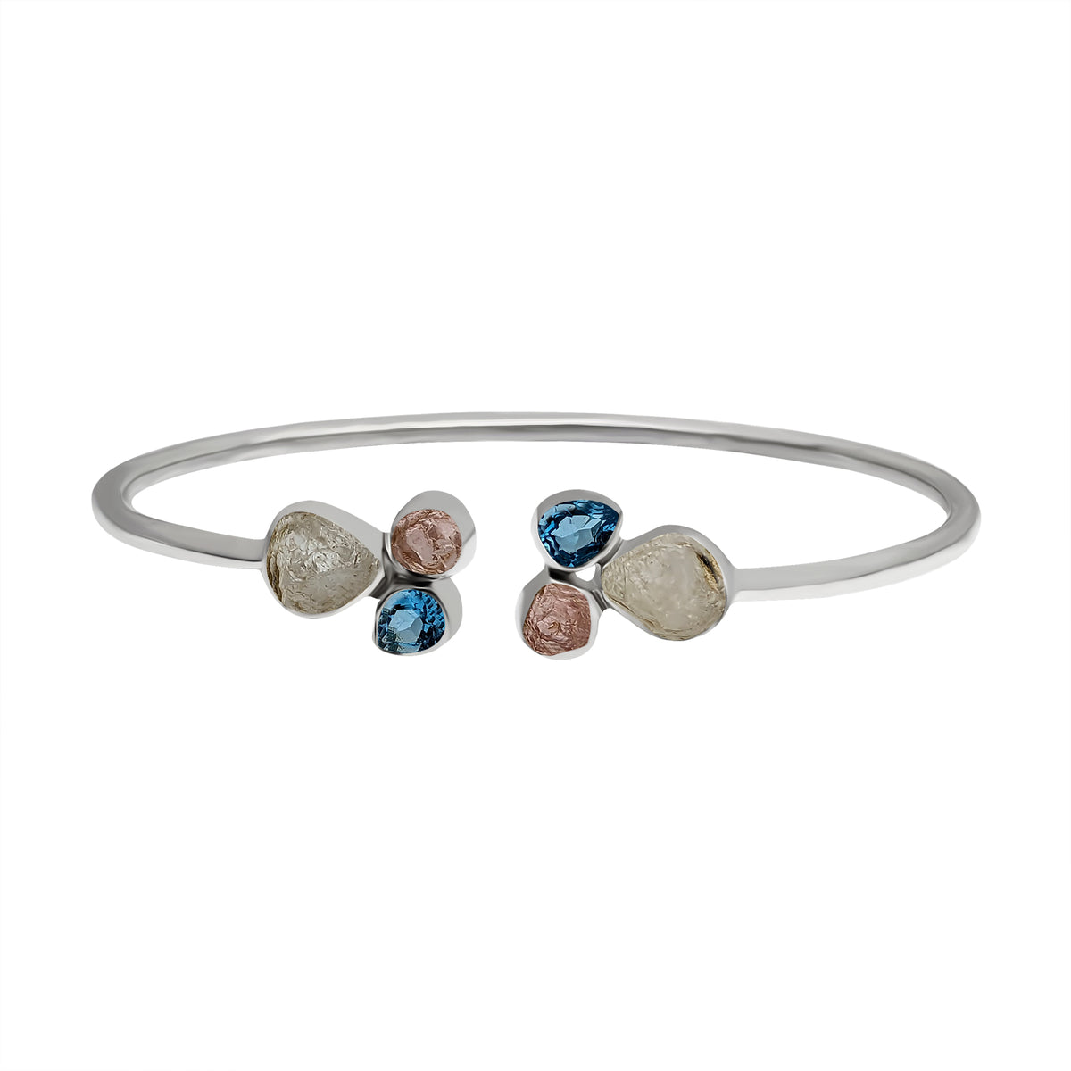 Designer Rainbow Moonstone Bangle Studded With Rose Quartz, Swiss Blue Topaz Bezel Set pack Of 1 (D78-19)