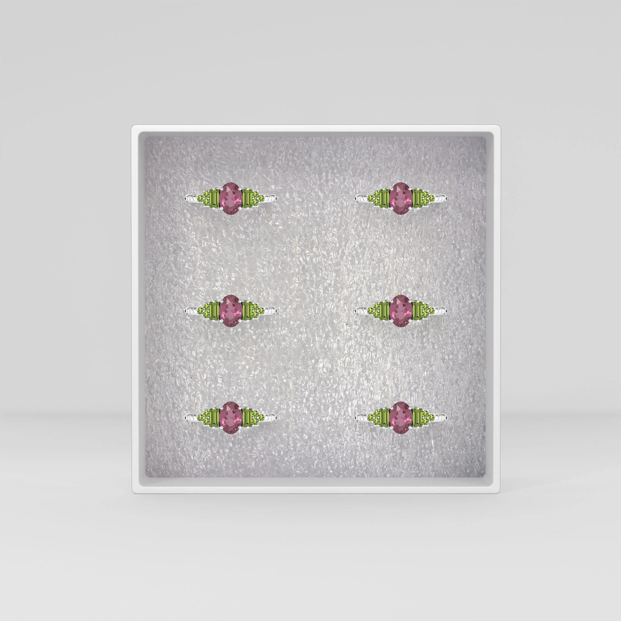 Natural Pink Tourmaline-Peridot Cut Ring | 925 Sterling Silver | Prong Set | Pack of 4