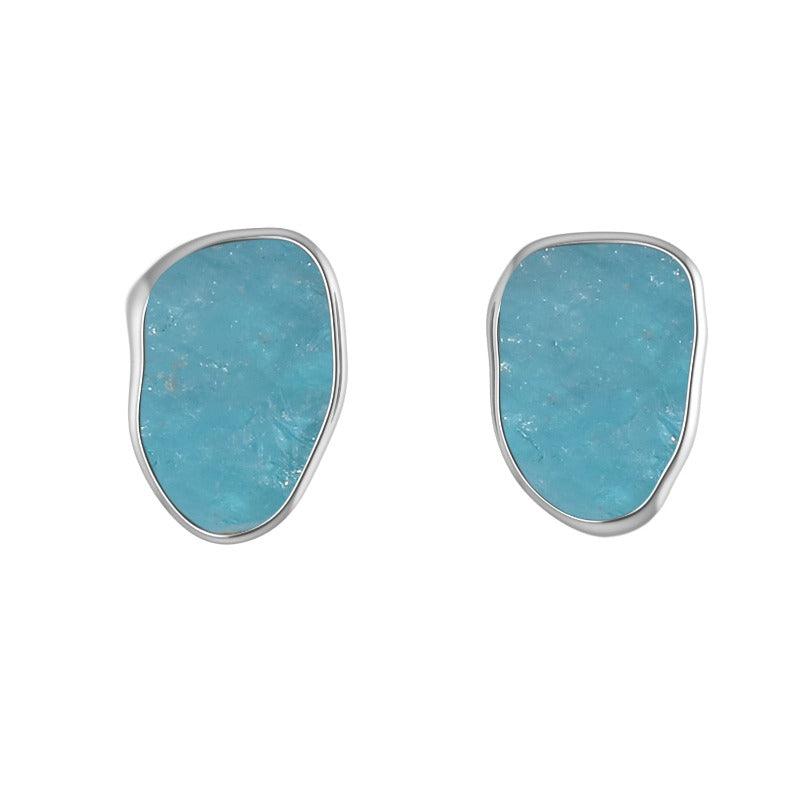 925 Sterling Silver Rough Paraiba Apatite Stud Earring Bezel Set Jewelry Pack of 4