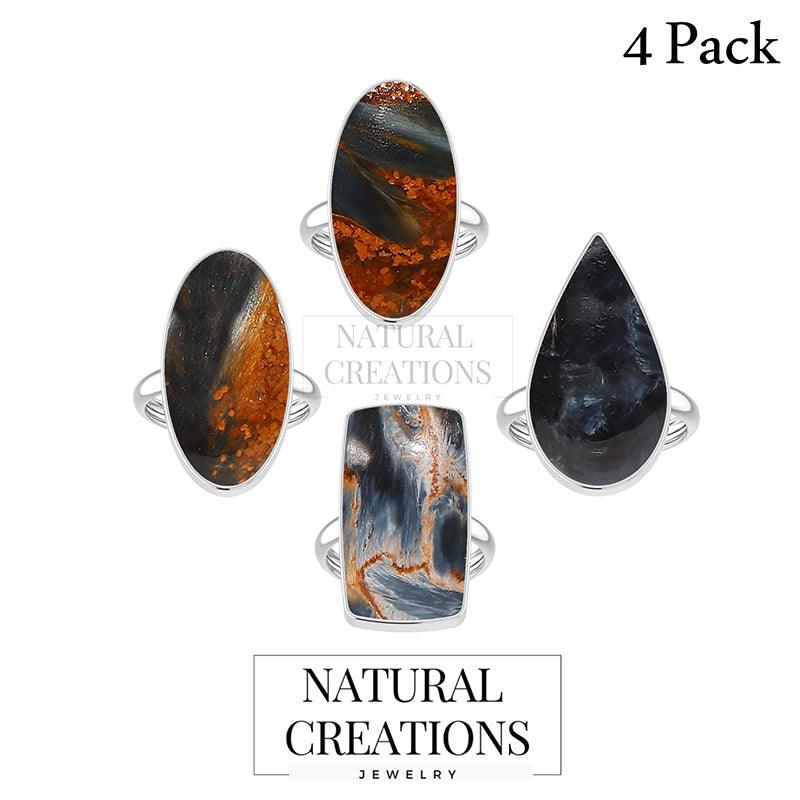 925 Sterling Silver Natural Pietersite Stone Ring Bezel Set Jewelry Pack of 4 - (Box 17)
