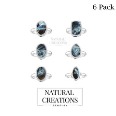 Natural Pietersite Rings for Women in Sterling Silver (Pack of 6, Bezel-Set)