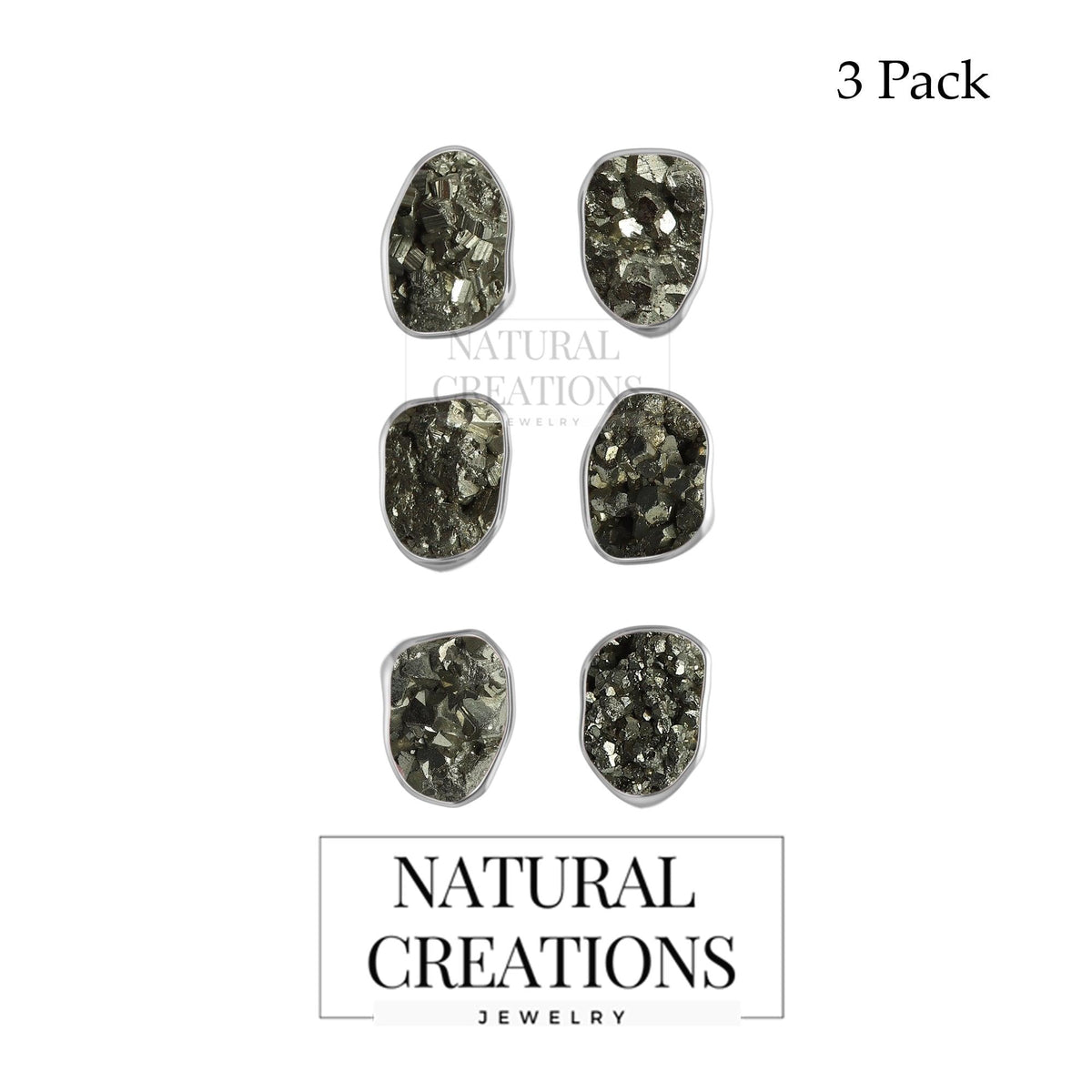 Natural Pyarite Rough Earring 925 Sterling Silver Bezel Set Stud Handmade jewelry Pack Of 3