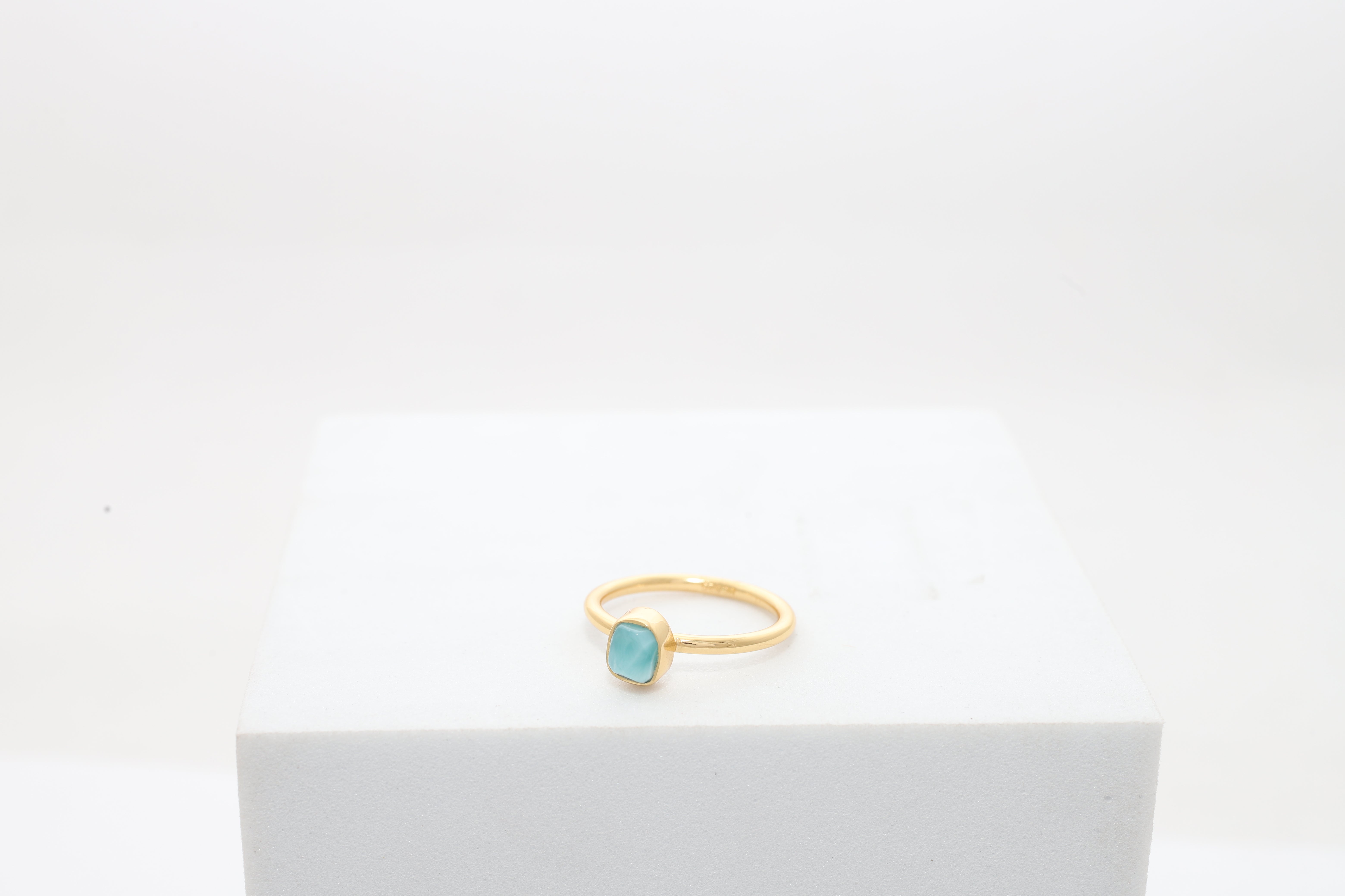 Natural Larimar Stackable Rings for Women in 18K Gold Vermeil (Pack of 12, Bezel-Set, Faceted)