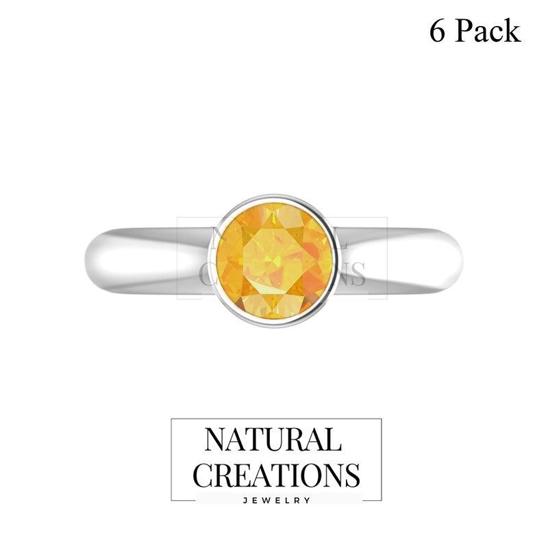 Natural Citrine Rings for Women in Sterling Silver (Pack of 6, Prong-Set, Faceted)