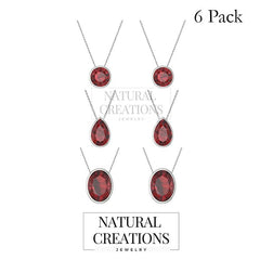 925 Sterling Silver Red Garnet Cut Sliders Necklace Jewelry pack of 6