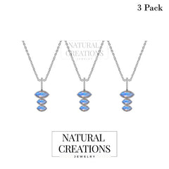 925 Sterling Silver Natural Rainbow Moonstone Pendant Bezel Set Handmade Jewelry Pack Of 3