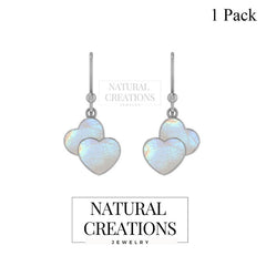 925 Sterling Silver Natural Rainbow Moonstone Double Heart Cab Earring Bezel Set Jewelry Pack of 1