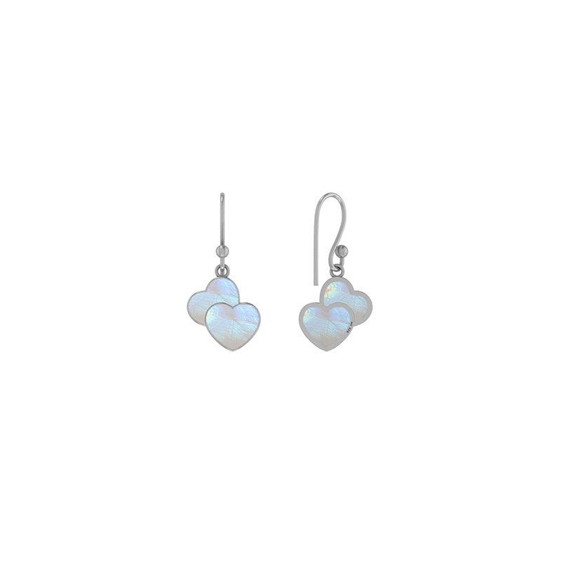 925 Sterling Silver Natural Rainbow Moonstone Double Heart Cab Earring Bezel Set Jewelry Pack of 1
