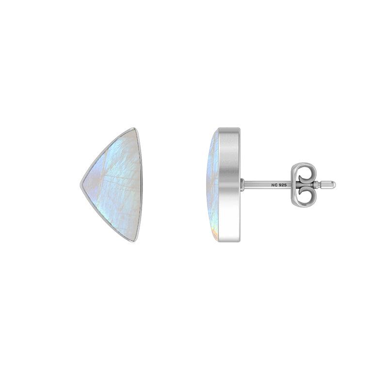 Natural Rainbow Moonstone Studs 925 Sterling Silver Studs Rainbow Moonstone Earring Silver Bezel Studs Pack Of 3