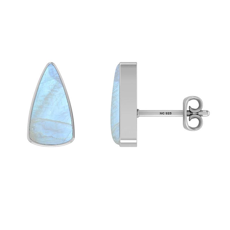 925 Sterling Silver Natural Rainbow Moonstone Cab Earring Bezel Set Stud Handmade Jewelry Pack Of 3