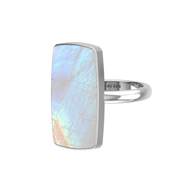 Natural Rainbow Moonstone Rings for Women in Sterling Silver (Pack of 6, Bezel-Set)