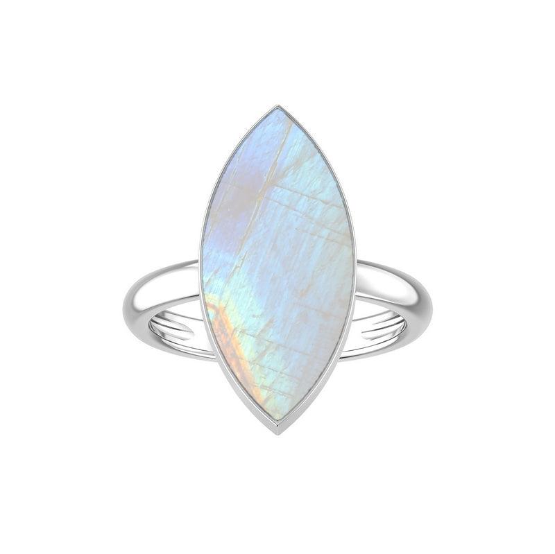 Natural Rainbow Moonstone Rings for Women in Sterling Silver (Pack of 6, Bezel-Set)