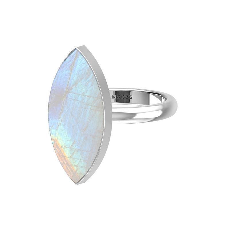 Natural Rainbow Moonstone Rings for Women in Sterling Silver (Pack of 6, Bezel-Set)