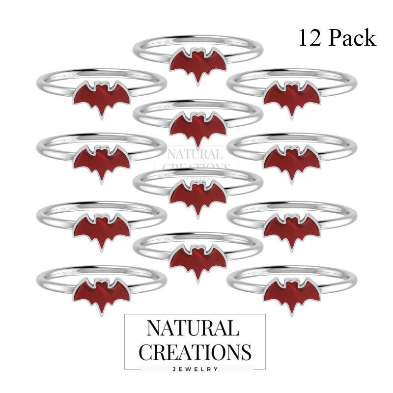 Natural Red Garnet Ring Bat Ring 925 Sterling Silver Bezel Bat Ring Jewelry Set of 12