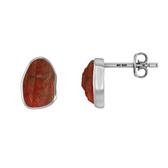 Natural Garnet Stud Earrings for Women in Sterling Silver (Pack of 4, Bezel Set, Butterfly Lock)