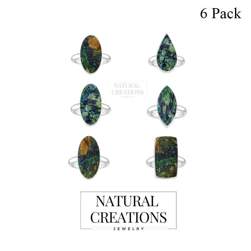 Natural Azurite Malachite Ring 925 Sterling Silver Bezel Set Handmade Jewelry Pack of 6 - (Box 7)