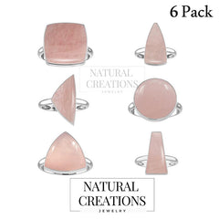 Natural Rose Quartz Ring 925 Sterling Silver Bezel Set Handmade Jewelry Pack of 6 (Box 8)